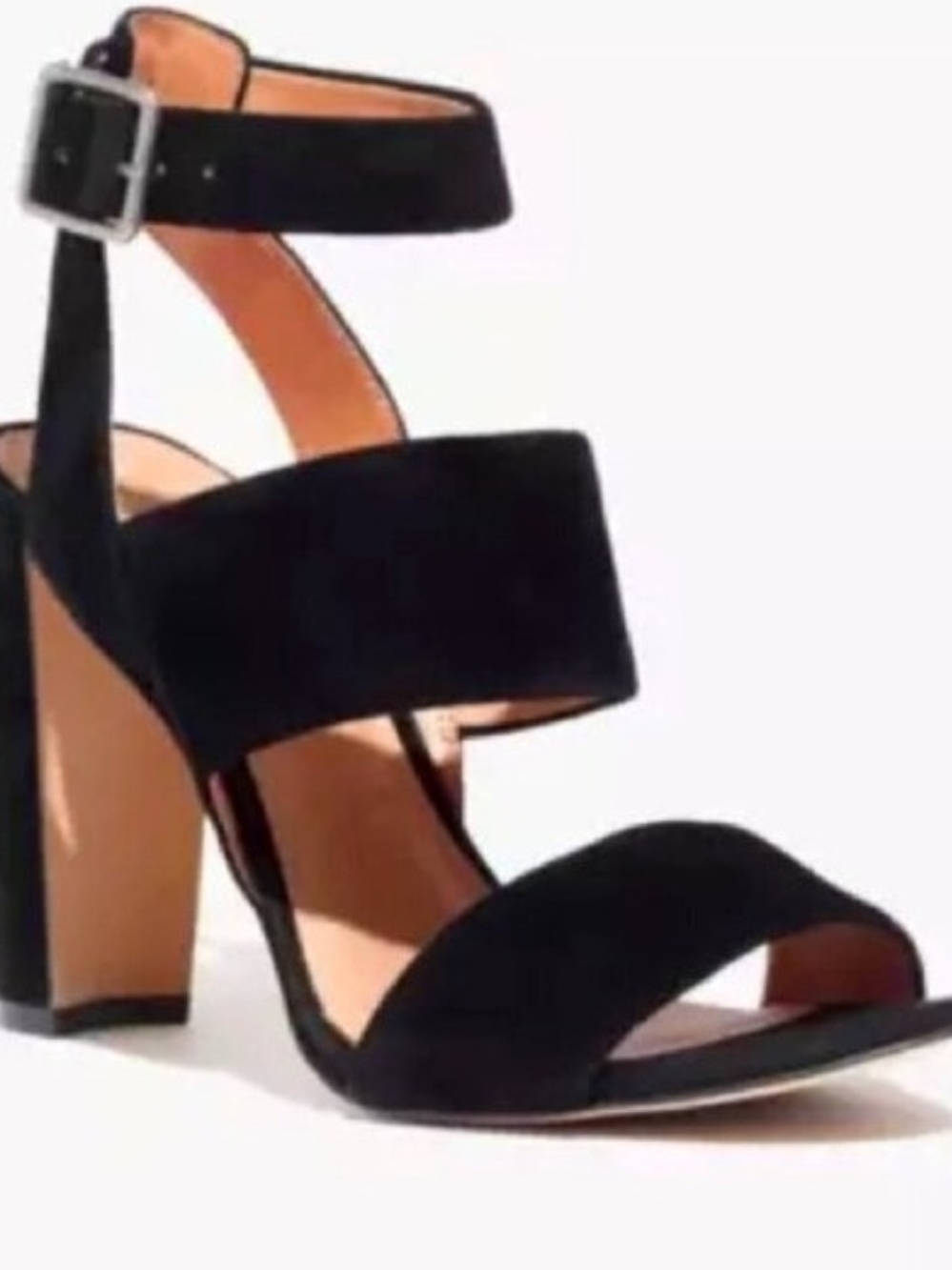 Women's Madewell Black Suede Block-Heel Ankle-Strap Sandals